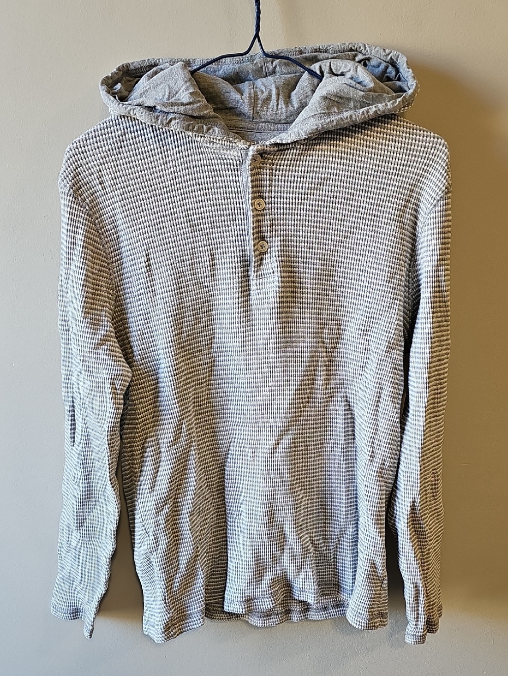 Michael Kors Medium Gray Waffle Knit Hooded Henley Long Sleeve Shirt